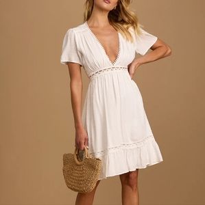 NWT Lulu's White Swiss Dot Embroidered Mini Dress